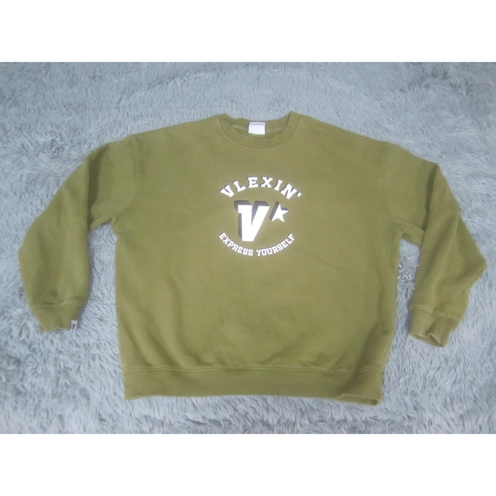 VLEXIN Sweatshirt Mens Large Green Crewneck Fleece Graphic Pullover Logo